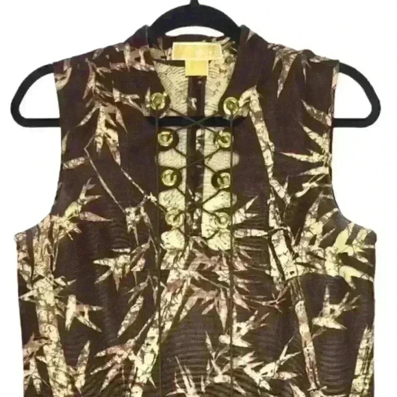 Michael Michael Kors Lace Up Front Sleeveless Tropical Linen Print Shift Dress. - Picture 3 of 7